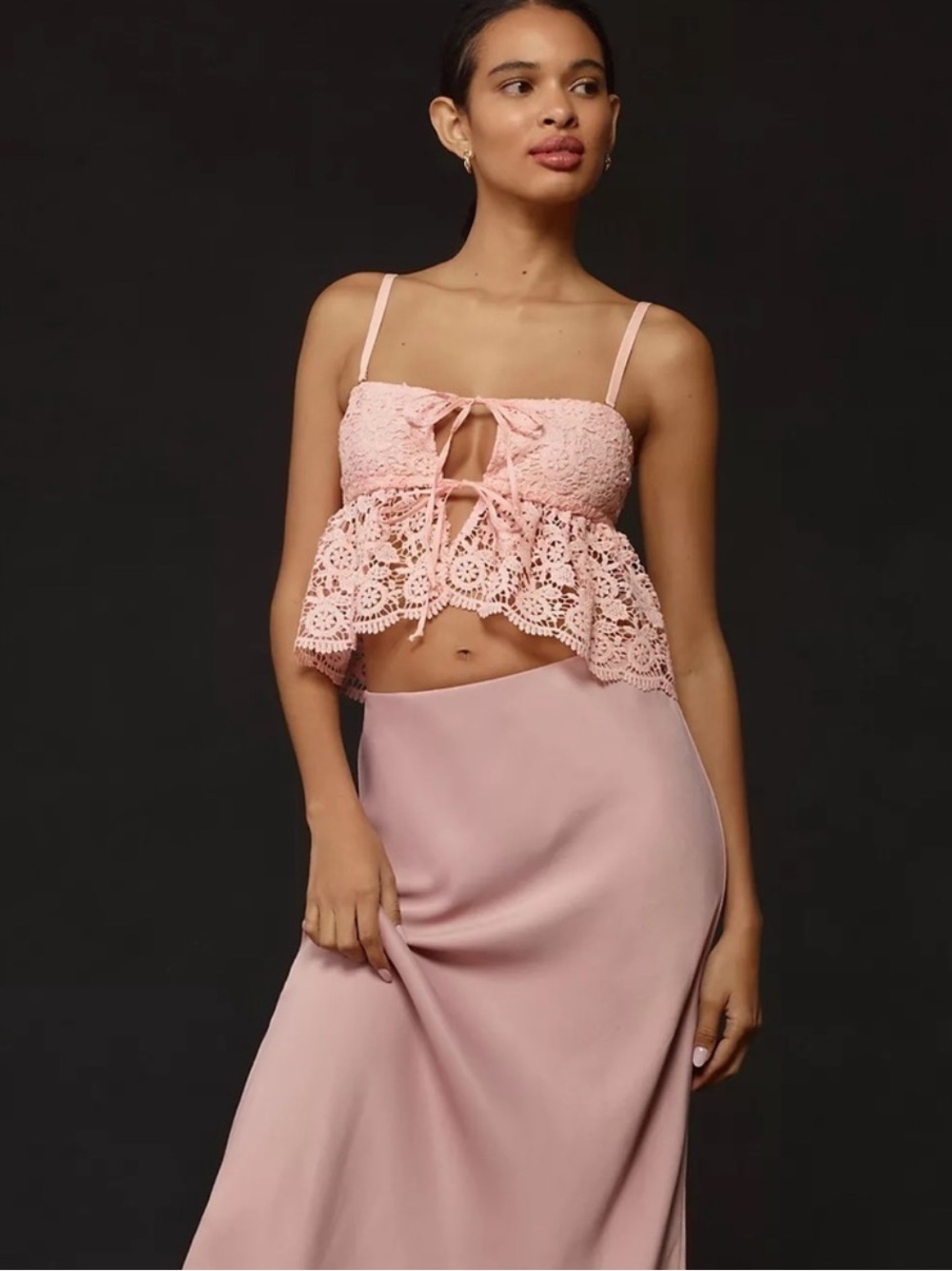 Anthropologie Strapless Crochet Lace Top, Pink Size Large